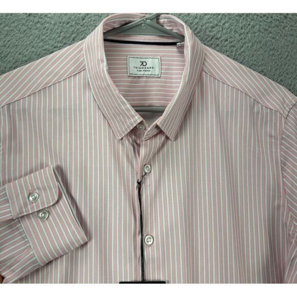 7 Diamonds 7D Shirt Mens Small Camden Pink‎ Striped 4 Way Stretch Button Up NEW